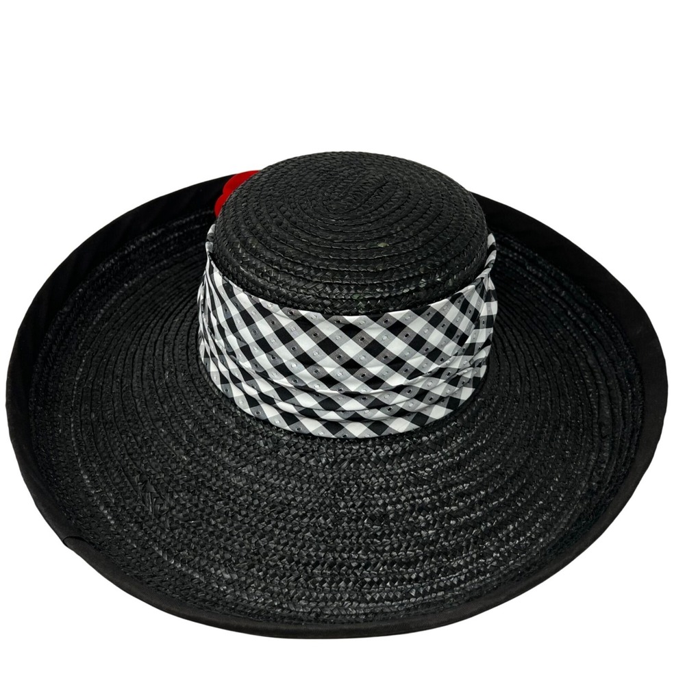 Whittall & Shon Womens Black Wide Brim Hat Red Floral Derby Event Money‎ Maximal - Picture 9 of 12